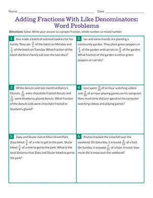 Addition Simple Word Problems On Fractions Worksheet 的图像结果