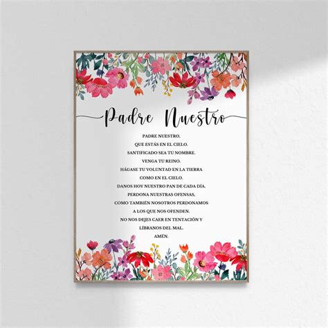 Spanish Lords Prayer Gift Floral Christian Prayer Home Decor Padre ...
