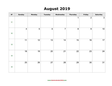 Blank August 2019 Calendar Printable Template – Editable Wallpaper ...