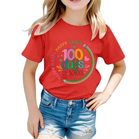 Fshinging Girls Summer T Shirts 100Th Day Of School Celebration Short ...