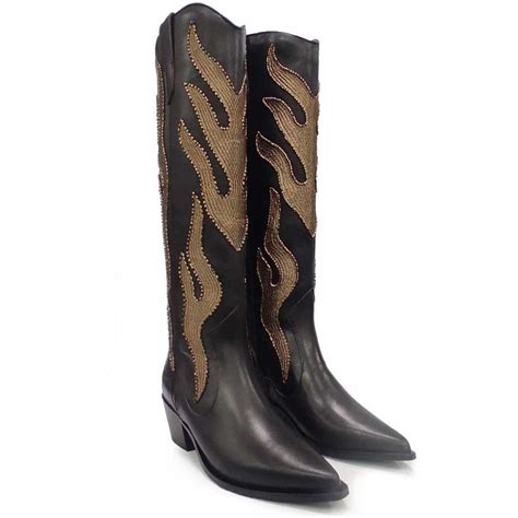 Buy Saint G Tiziana Hand Embroidered Brown Leather Cow Boy Boots Online