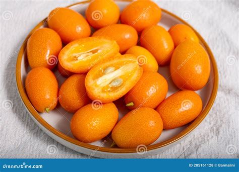 Delicious Small Citrus Fruits Orange Kumquats Close Up Stock Photo ...