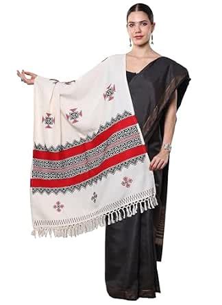 Buy Exotic India Pure Cotton Shawl from Tamil Nadu | Toda Embroidery ...