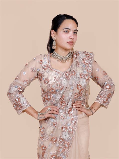 Ivory Net Saree with Sequin Embroidery | Wedding Saree