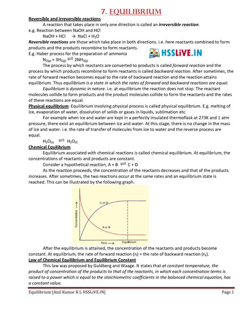 Hsslive-XI-Chem-ch-7 Equilibrium - 7. EQUILIBRIUM Reversible and ...