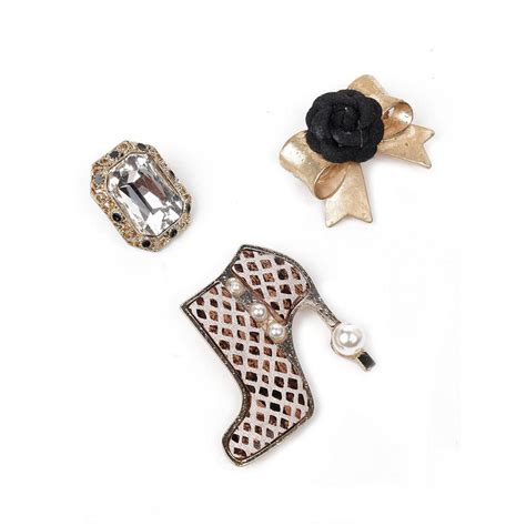 Buy Odette Women Gold Metal and Black Brooches (Pack of 3) Online