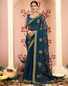 Buy Samah Embroidered, Embellished Bollywood Georgette, Lace Blue ...