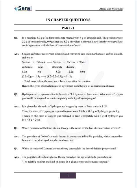 NCERT Solutions for Class 9 Science Chapter 3 - Atoms and Molecules ...