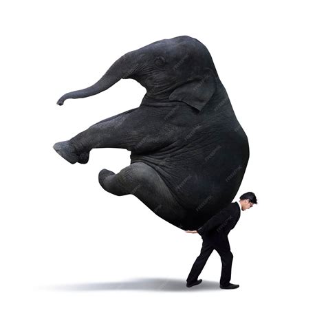 Premium Photo | Businessman lifting heavy elephant isolated on white