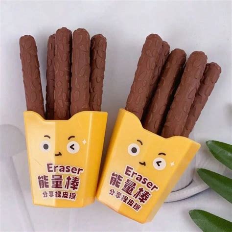 Borradores de comida divertida en forma de cebollín, chocolate, papas ...
