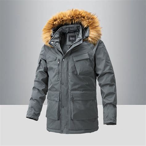 Nebwoak Mens Winter Work Coats with Faux Fur Hood- Warm Parka Coat ...