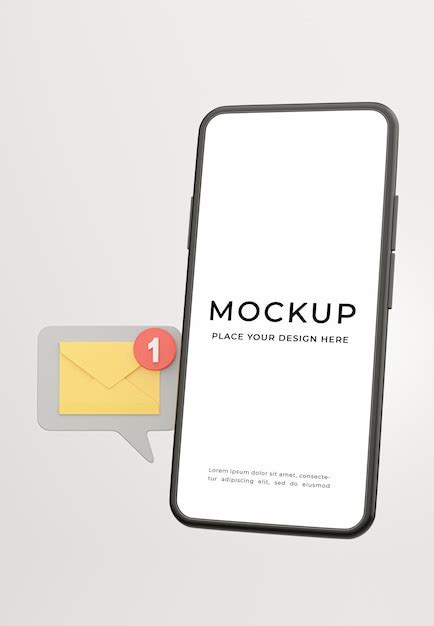 3d render of smartphone with email notification icon for your mockup ...
