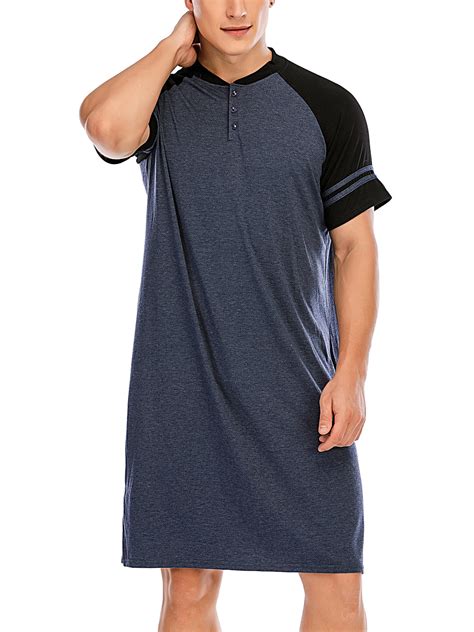 Men's Nightgown Comfort Sleepwear Top Nightshirt Sleep Shirt Long Plus ...