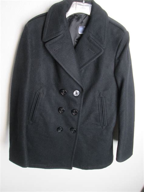 US Navy Pea Coat Heavy Wool Black Overcoat Enlisted W… - Gem