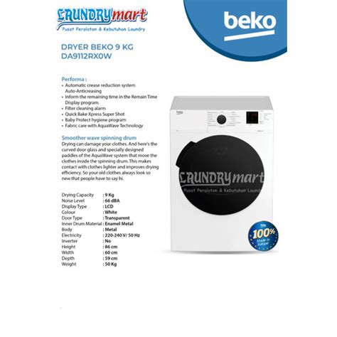 Jual DRYER / MESIN PENGERING LAUNDRY BEKO KAPASITAS 9KG - ELECTRIK ...