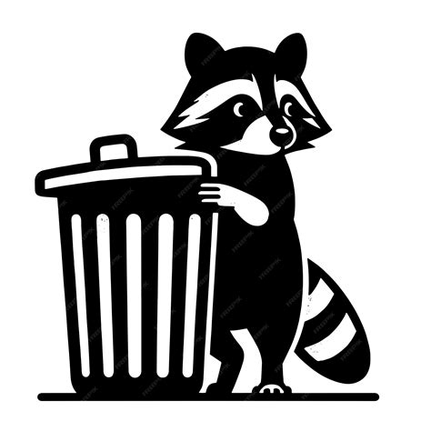 Premium Vector | A black and white clipart of raccoon trash