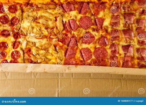 Long big sausage pizza stock image. Image of rustic - 168840177