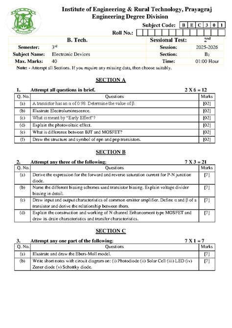 B.E. C-30 Sessional Test: Electronic Devices Paper 2 - Studocu