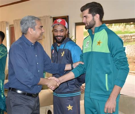 PCB chairman Mohsin Naqvi and Shaheen Shah Afridi shake hands as ...