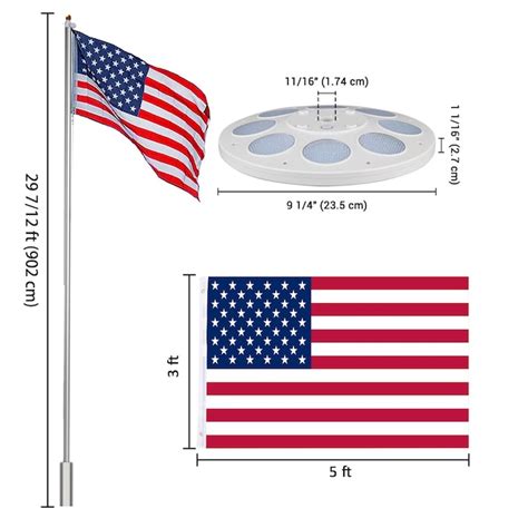 Yescom Bravery 13Gauge Heavy Duty Flag Pole Kit with Solar Light 30-FT ...