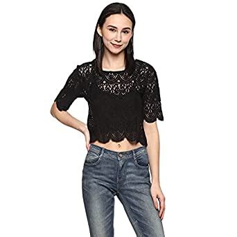 Porsorte Women Black Net Lace Crop Top : Amazon.in: Fashion