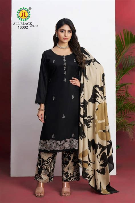 Jt All Black Vol 16 Rayon Embroidered Dress Material Collection