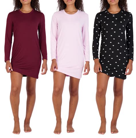 3 Pack: Women's Nightshirt Long Sleeve Ultra-Soft Print Nightgown Sleep ...