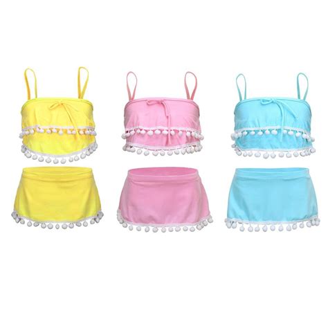 Prosperveil Kids Girls Split Swimwear Tassel Decor Beach Slip Two Piece ...