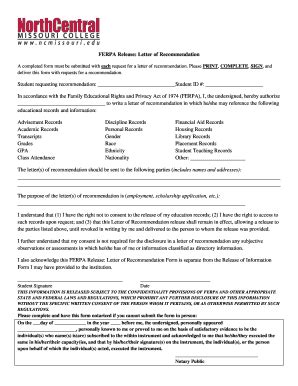 Fillable Online ncmissouri FERPA Release: Letter of Recommendation Form ...