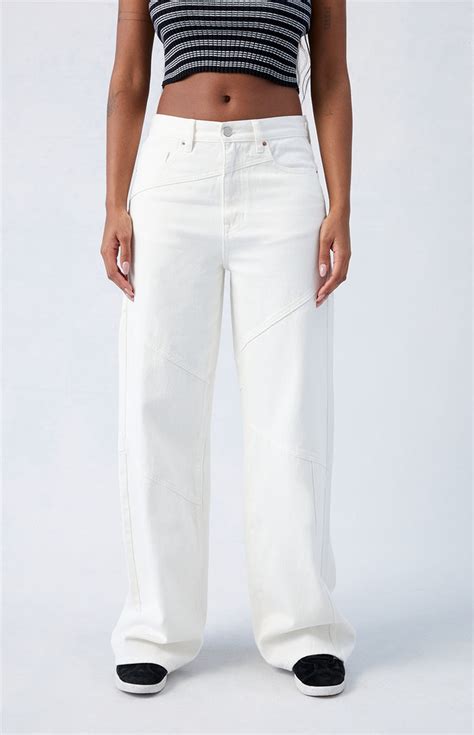 Pacsun White Paneled Dakota Mid Rise Baggy Jeans | Pacsun