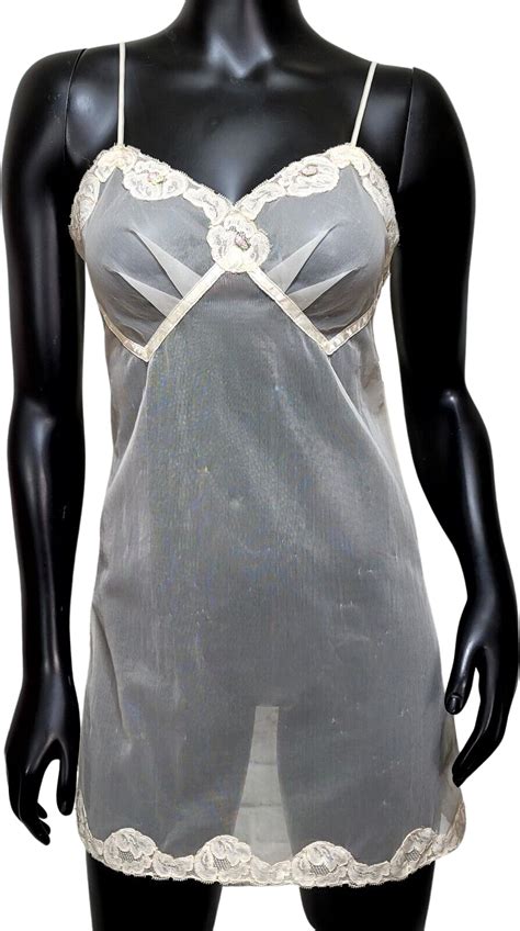 Vintage 60s/70s Ivory Sheer Nylon Slip Babydoll Lingerie By American ...