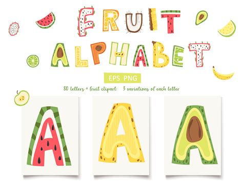 Fruit Alphabet, digital letters. by oigoul on @creativemarket | Digital ...