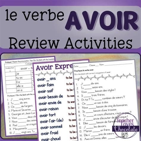AVOIR Verb Conjugation Practice | French Review Worksheets for Beginners
