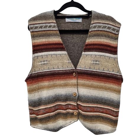 Vintage Jacquard Paris Mens Wool Vests Multicoloured (s)