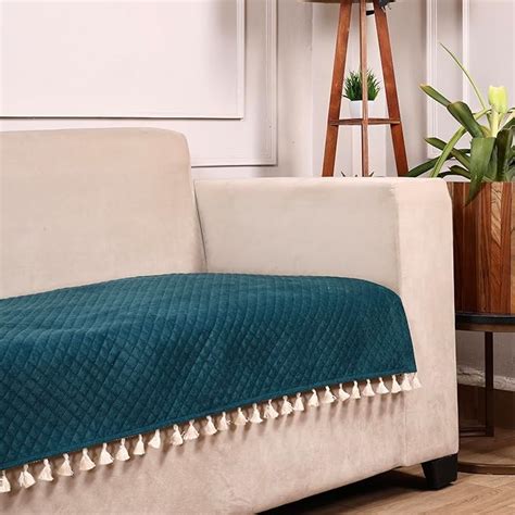 STITCHNEST 3 Seater Quilted Velvet Sofa Cover with Tassels | Elegant ...