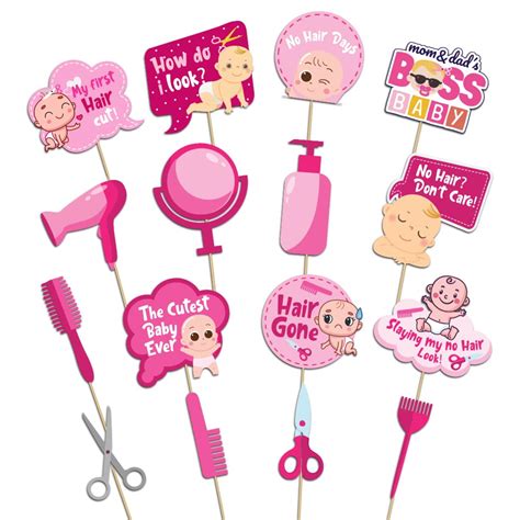 Festiko® Set of 16 Pcs My First Haircut Photobooth Pops - Pink, Baby ...