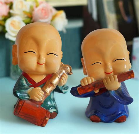 Buy TIED RIBBONS Resin Buddha Monk Showpiece, Standard, 2 Piece ...