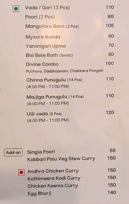 Menu at Bisi Bisi South Indian Hyderabad, Hyderabad