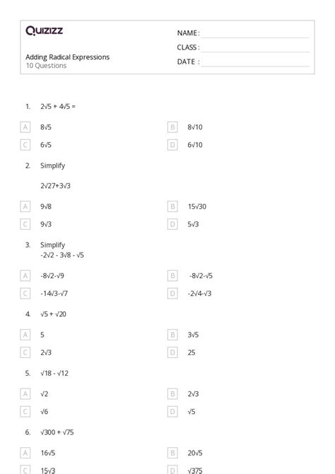 Image result for Solving Radical Equations Worksheet