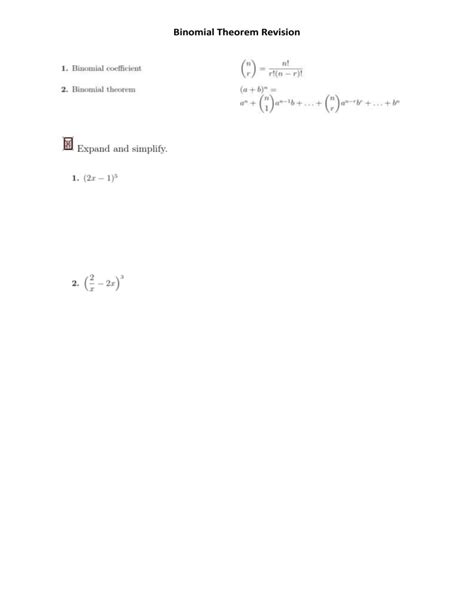 Image result for Binomial Theorem Worksheet
