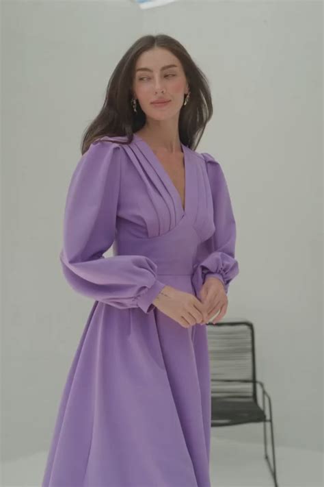 Estelle - Lilac V-Neck balloon Sleeve Dress – Starin