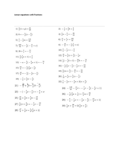 Linear Equations With Fractions | PDF
