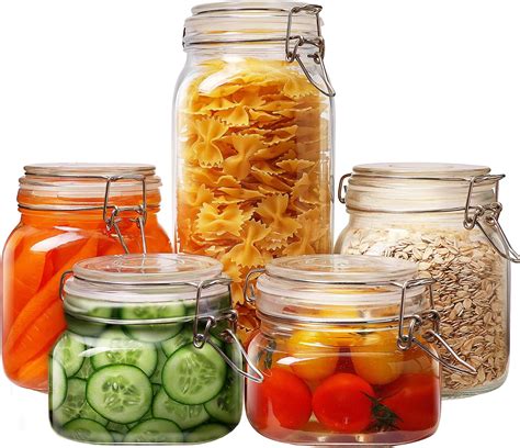 Amazon.com: HomArtist Square Glass Jars with Airtight Lid Set of 5 ...
