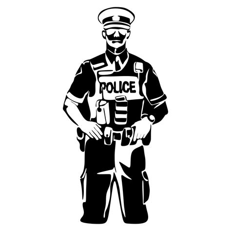 Policeman officer on duty vector silhouette illustration isolated on white background. Police ...