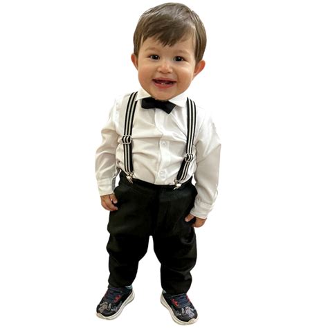 Roupa Social Bebe Conjunto Kit 4 Peças Calça+Camisa+Suspensório+Gravata ...