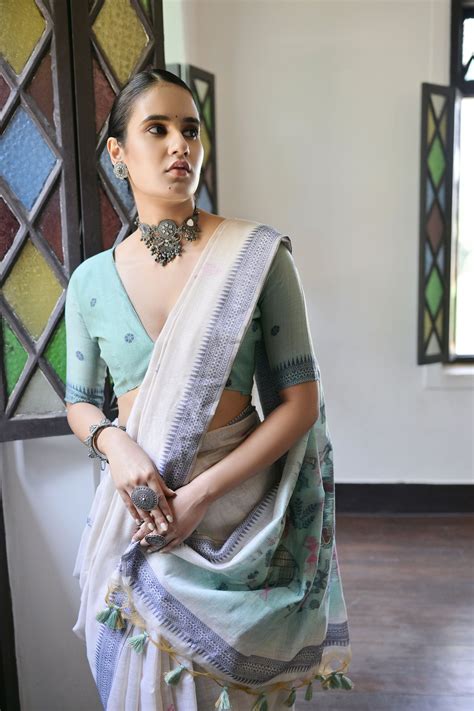 Navy Blue Muga Cotton Warli woven Saree – Mohi fashion