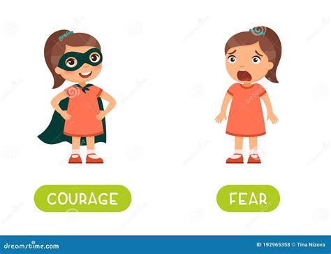 Courage and Fear Antonyms Word Card Vector Template. Stock Vector ...