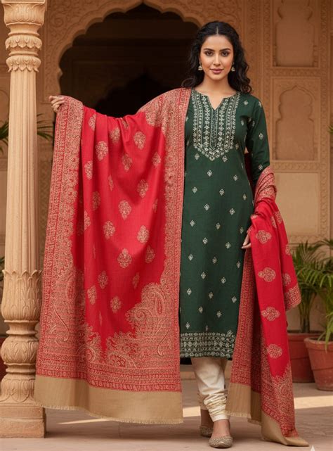 Jamawar Kashmiri Warm Shawl, Blended Wool, Woven Kashmiri Soft & Warm ...