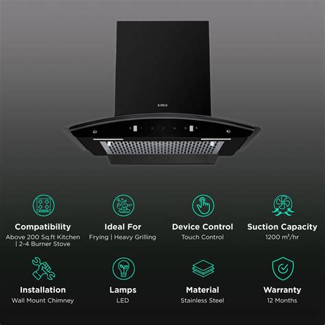 Buy elica FL 600 SLIM HAC MS NERO 60cm 1200m3/hr Ducted Auto Clean Wall ...