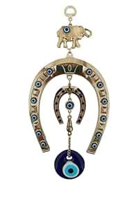 Buy Erbulus Turkish Silver Horse Shoe Blue Evil Eye Hanging Ornament ...
